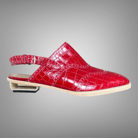 Hermes Rouge Niloticus Crocodile Odette Sandal Mule Shoes Clogs NIB - Picture 1 of 9